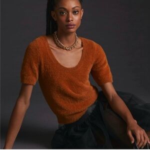 NWOT Anthropologie size S Maeve Eyelash fuzzy sweater Tee Burnt Orange Rust